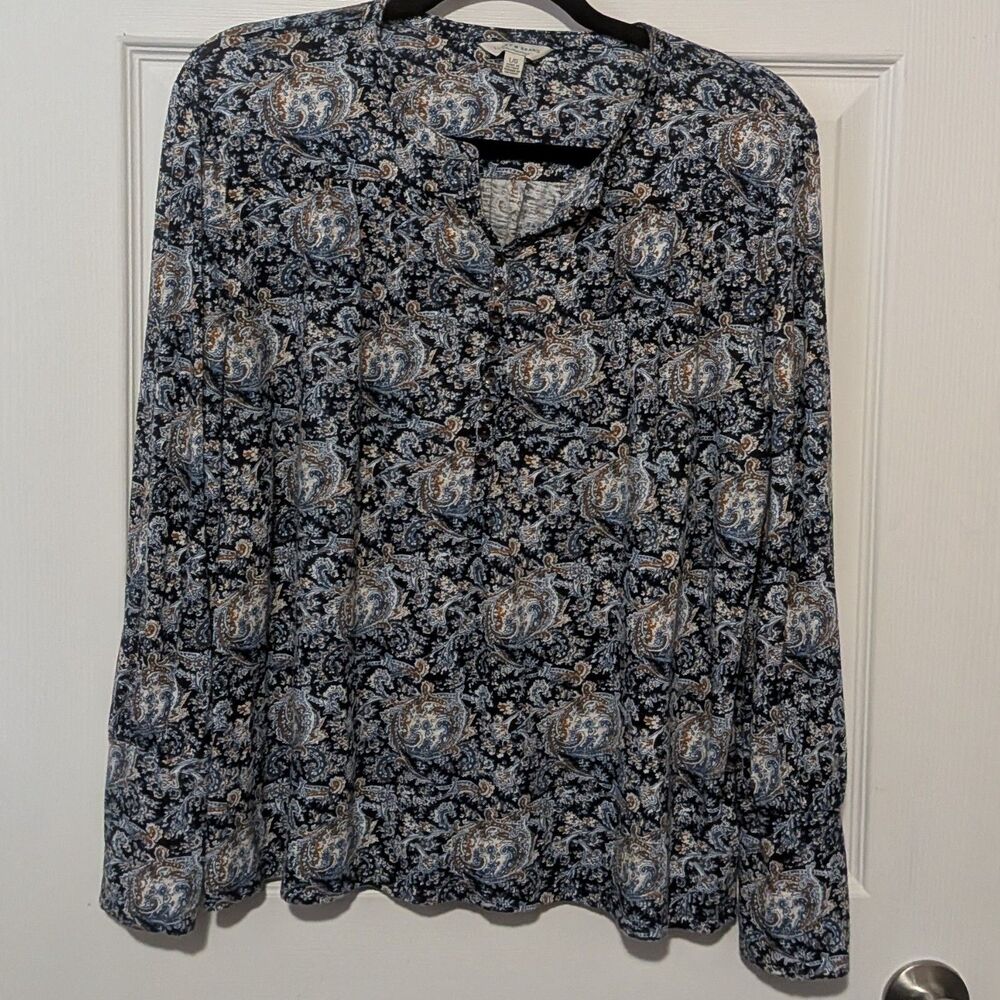 Blue Paisley Lucky Brand Long Sleeve shirt sz Lg Women's Blouse